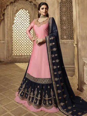 Pink And Deep Blue Wedding Lehenga Suit