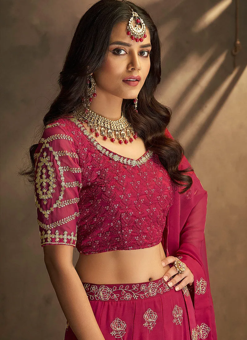 Pink And Gold Stylish Embroidered Lehenga Choli