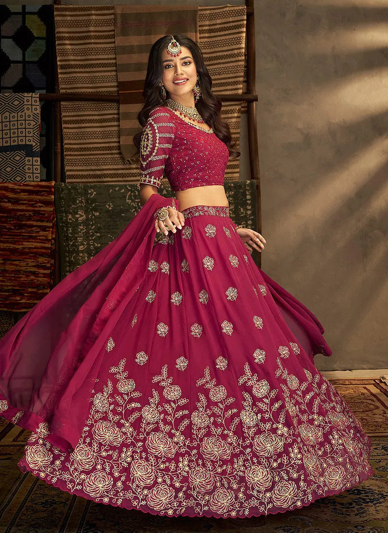 Pink And Gold Stylish Embroidered Lehenga Choli