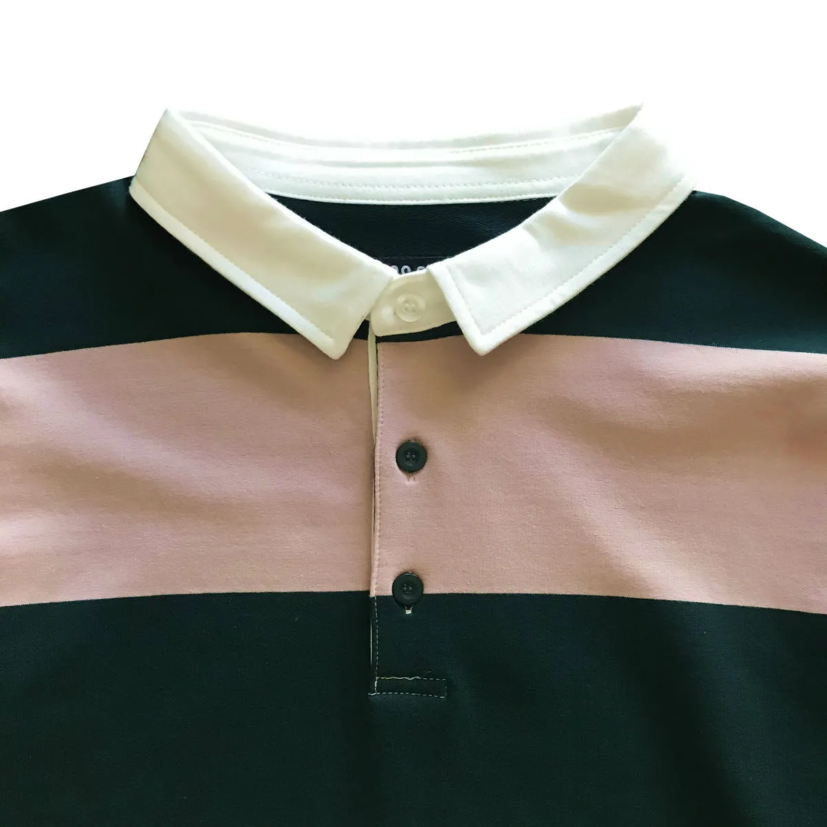 Pink and Green Comfortable Stretch Striped Mens Rugby Shirt