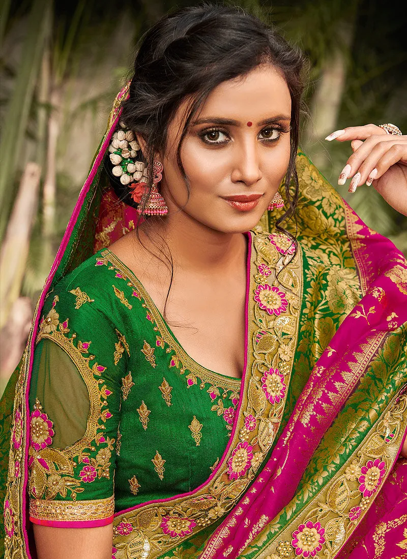 Pink And Green Silk Saree