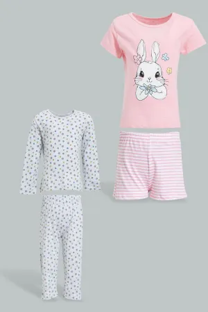 Pink And Grey Printed Pyjama Set For Baby Girls (Pack of 2)