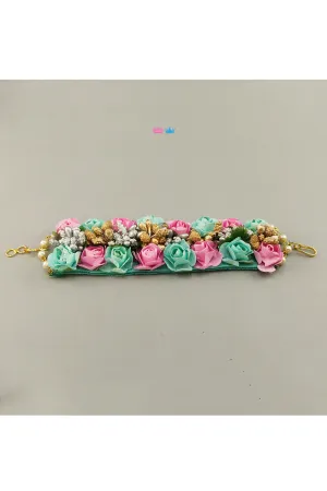 Pink and mint green paper flower bracelet