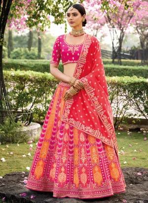 Pink And Orange Embroidered Bridal Lehenga Choli