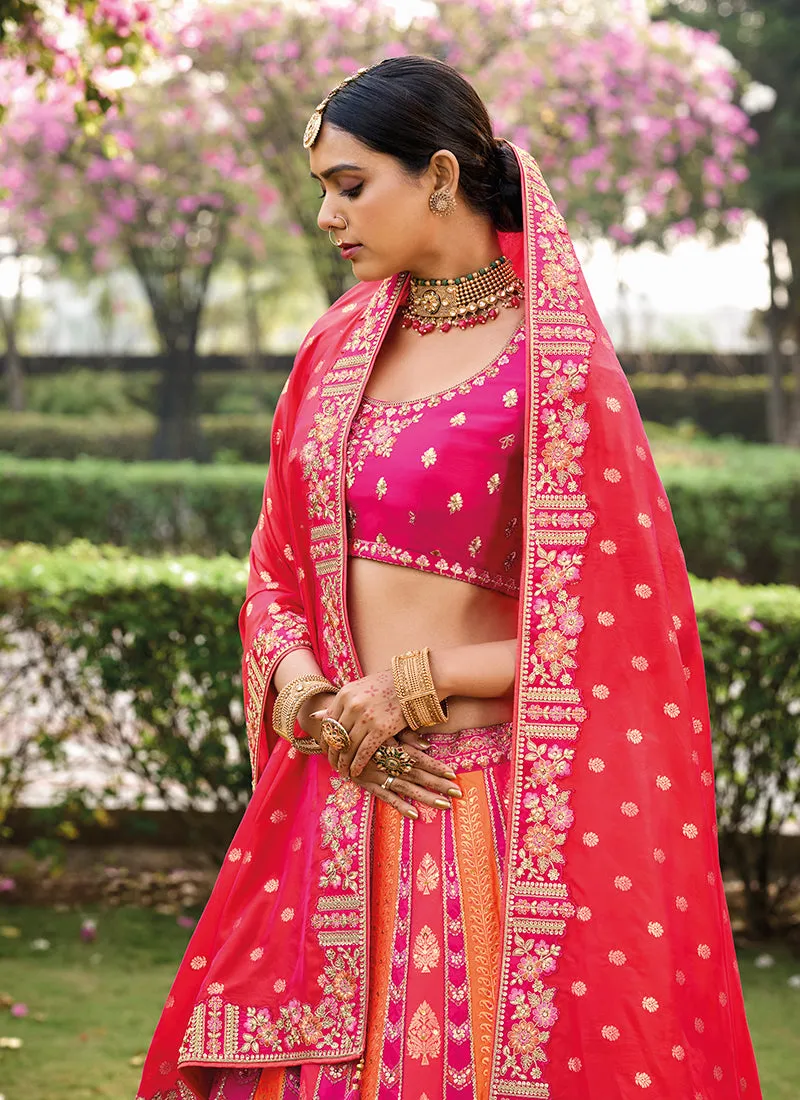 Pink And Orange Embroidered Bridal Lehenga Choli