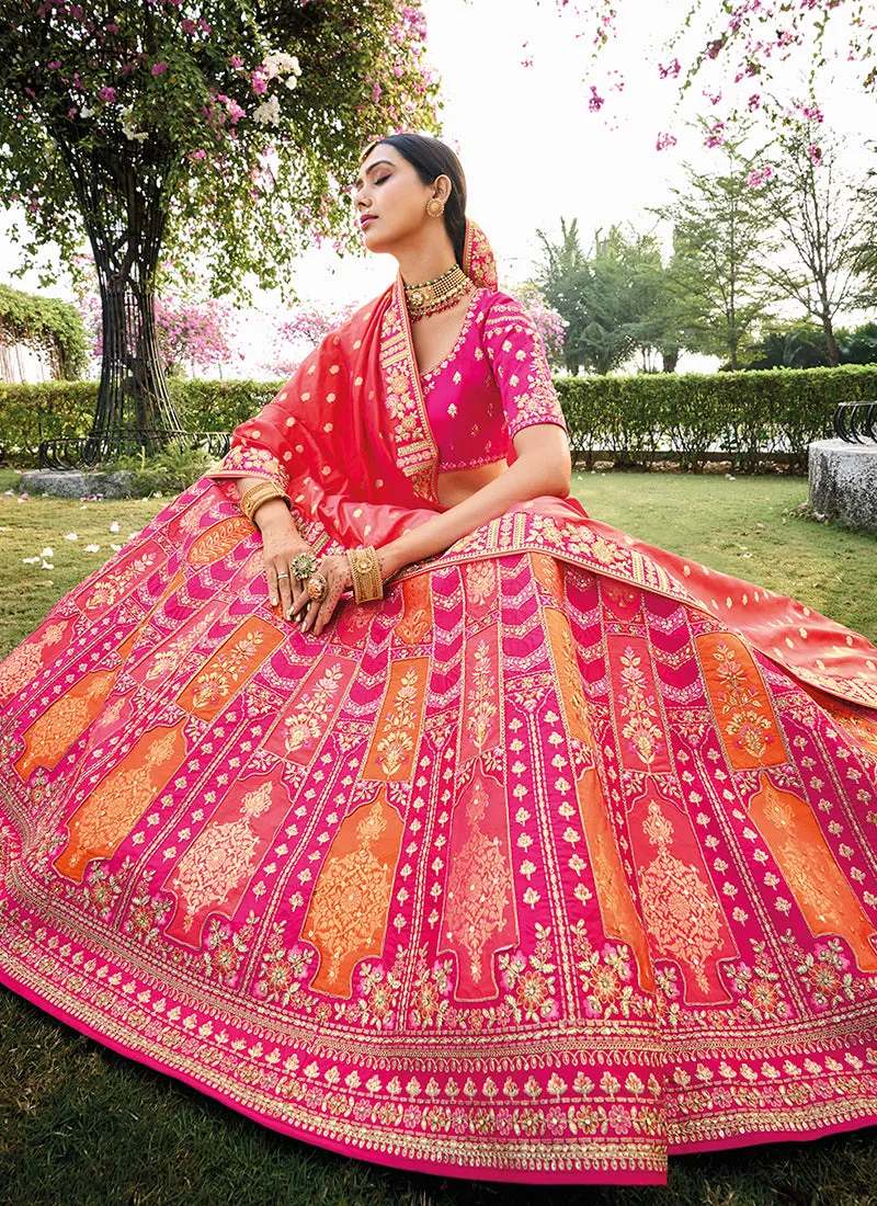 Pink And Orange Embroidered Bridal Lehenga Choli