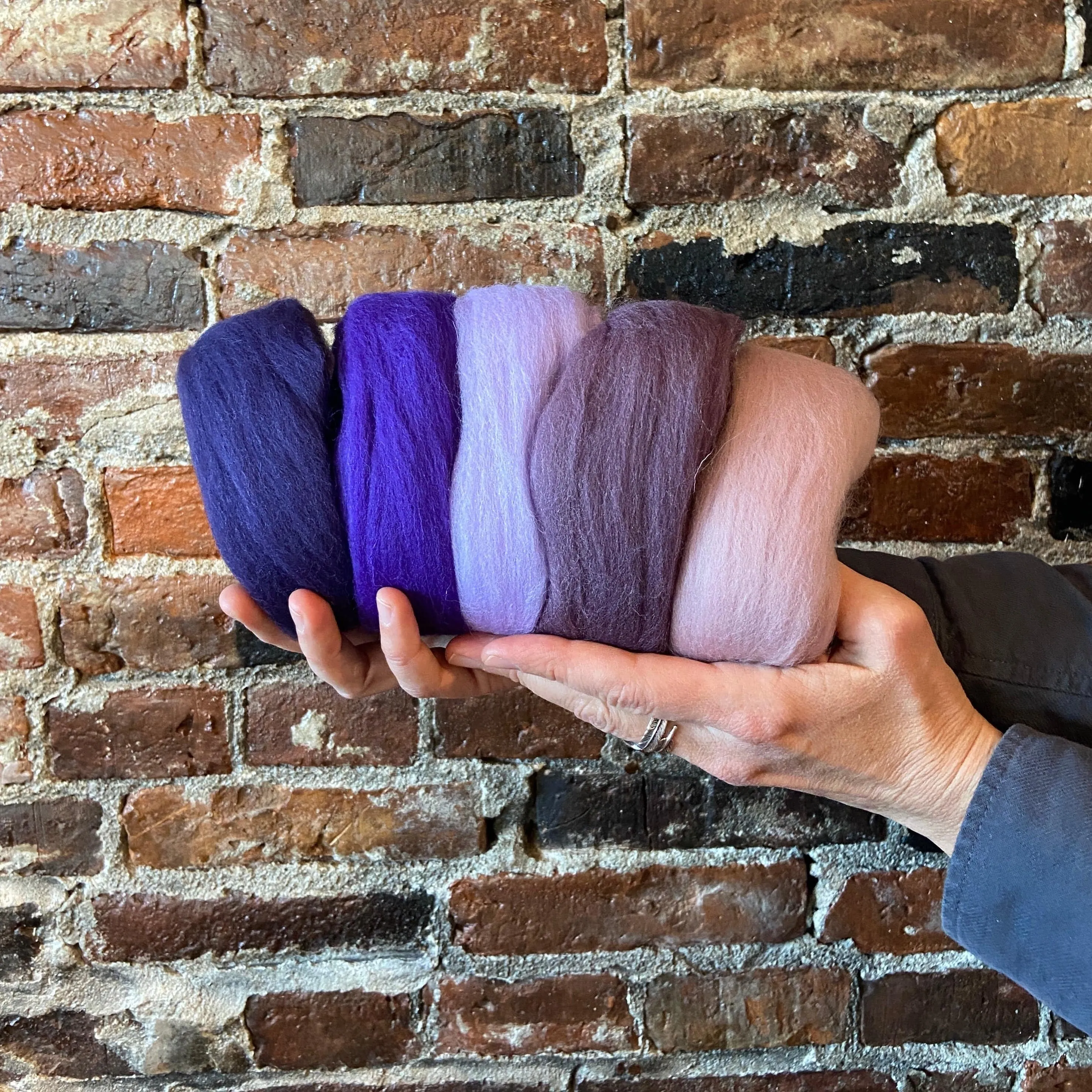 Pink and Purple Shades - Five Merino Wool Top Roving Colors - 50 grams (1.75 oz) Total