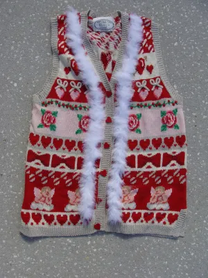 Pink and Red Ugly Christmas Sweater Vest Angels and Hearts