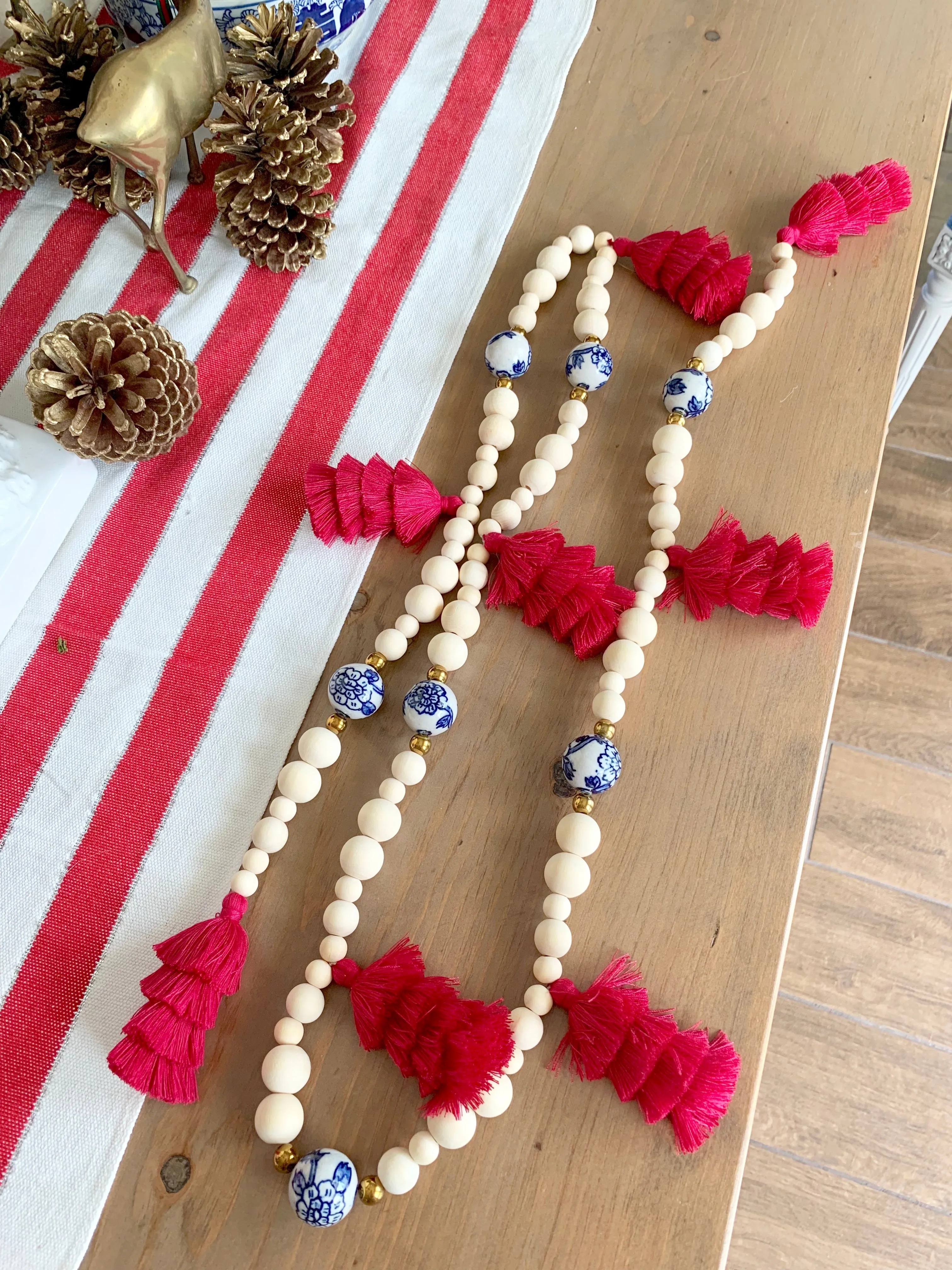 Pink and White or Blue and White Beaded Tassel Garland