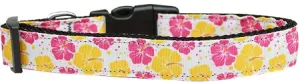 Pink And Yellow Hibiscus Flower Nylon Dog Collar Sm