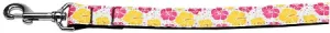 Pink And Yellow Hibiscus Flower Nylon Dog Leash 3-8 Inch Wide 4ft Long