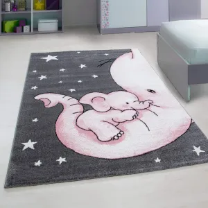 Pink Baby Elephant and Stars Rug - Kids