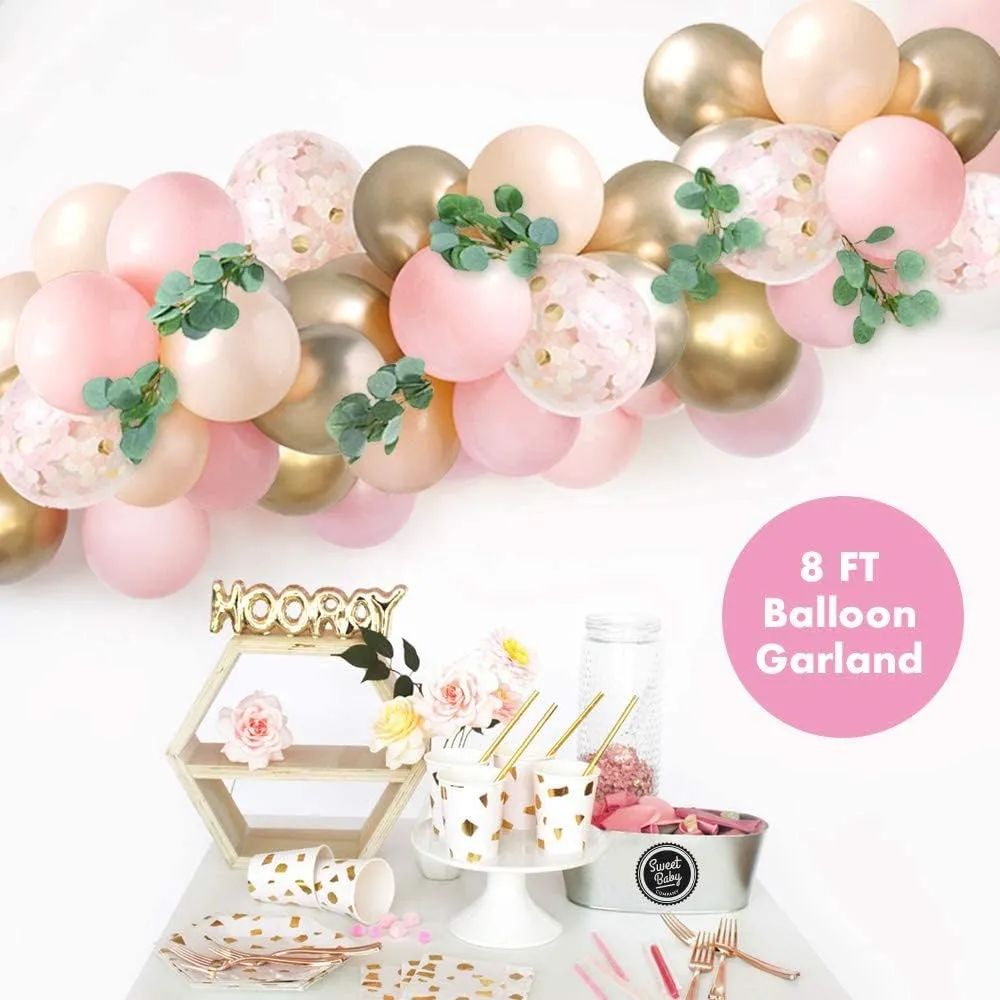 Pink Balloon Garland Kit with 60 Balloons in Peach Blush, White, Gold Chrome, and Pink for Girl Baby Showers and Enchanting Birthdays, Bridal Showers, and Photshoots