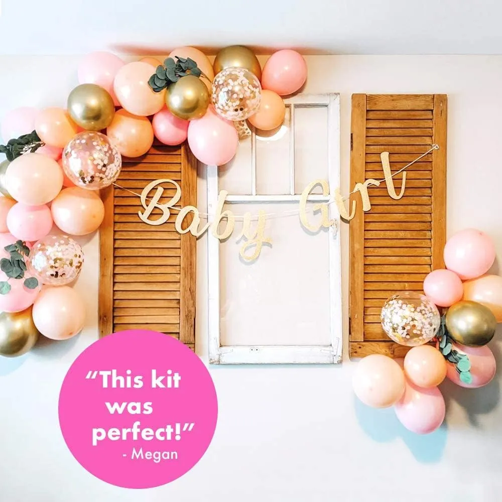 Pink Balloon Garland Kit with 60 Balloons in Peach Blush, White, Gold Chrome, and Pink for Girl Baby Showers and Enchanting Birthdays, Bridal Showers, and Photshoots