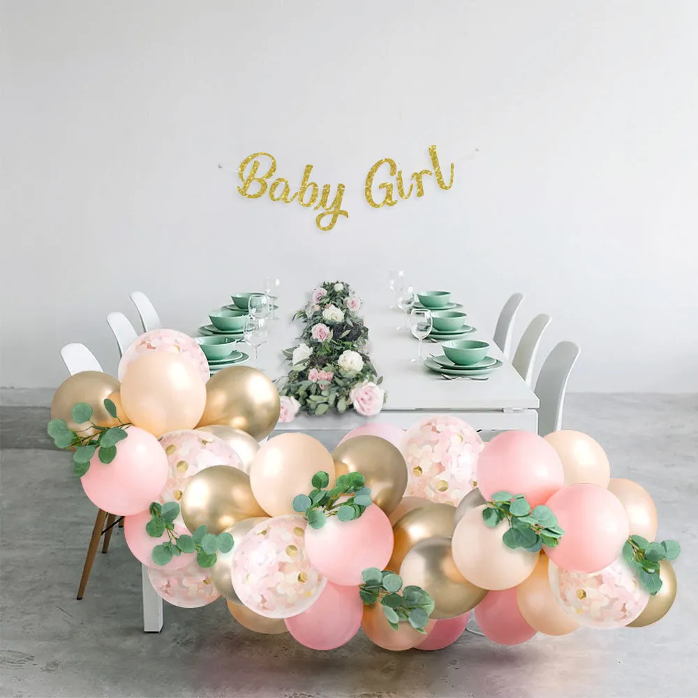 Pink Balloon Garland Kit with 60 Balloons in Peach Blush, White, Gold Chrome, and Pink for Girl Baby Showers and Enchanting Birthdays, Bridal Showers, and Photshoots