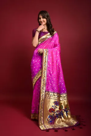 Pink Banarasi Soft Silk Paithani Saree