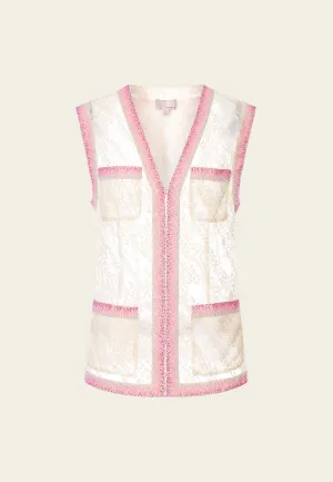 Pink Beaded Beige Lace Vest