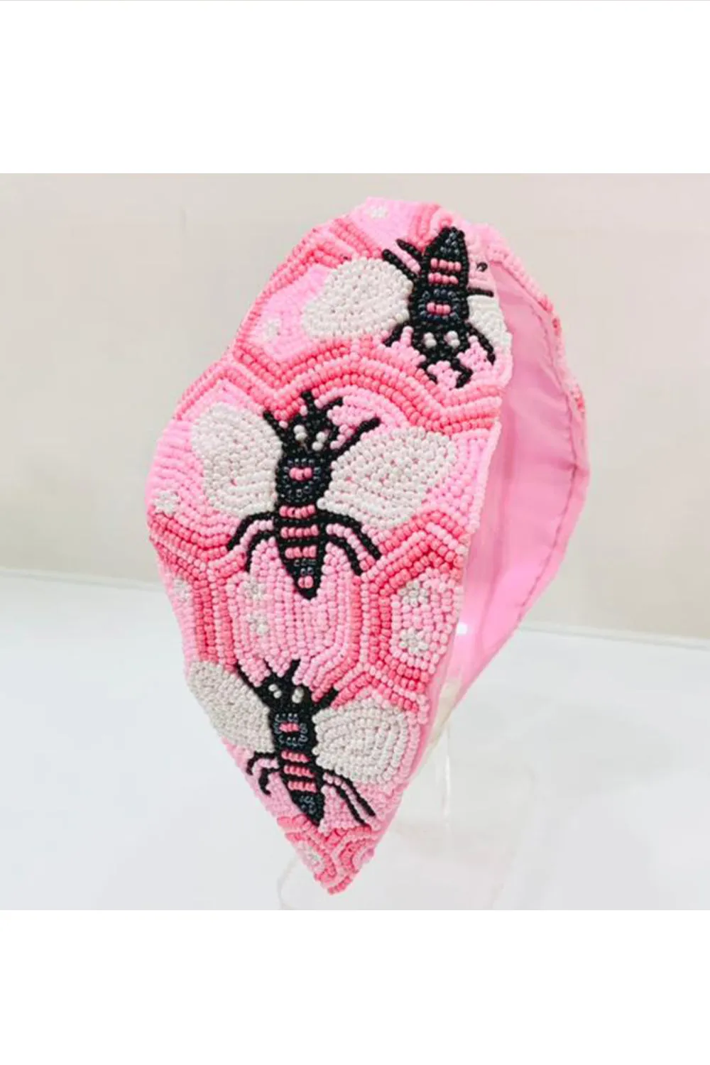 Pink Bee Bead Embroidered Hairband