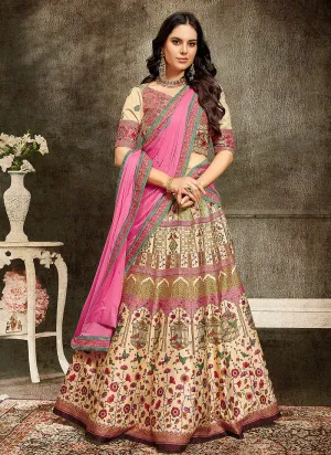 Pink Beige Embroidered Wedding Lehenga/ Gown