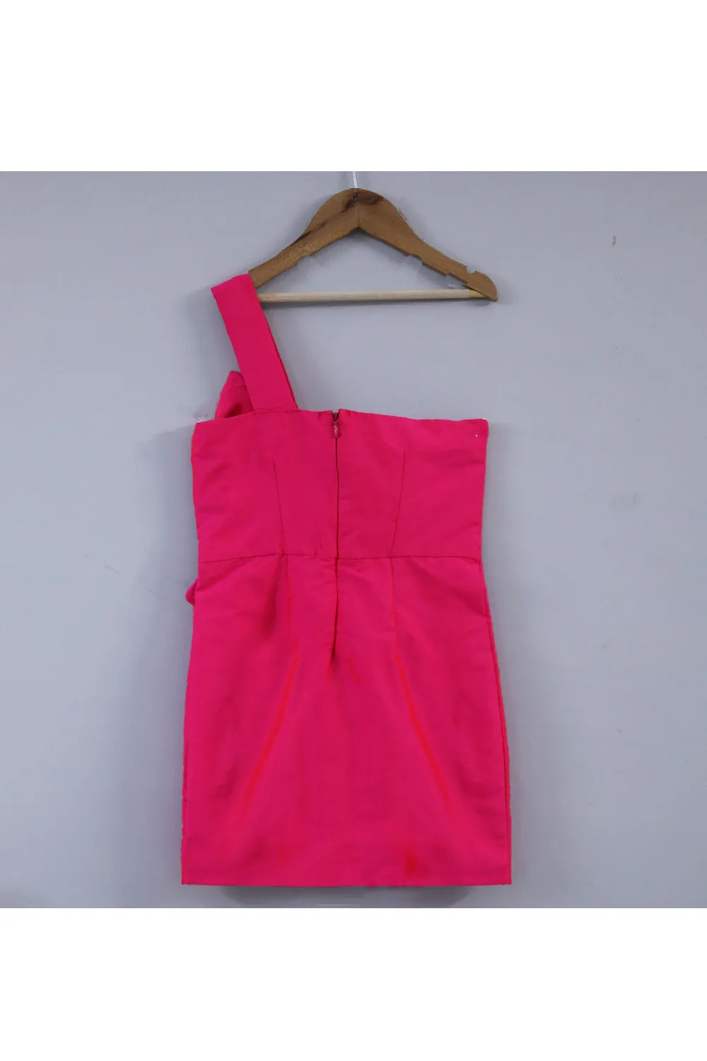 Pink Big Bow One Shoulder Taffeta Silk Dress