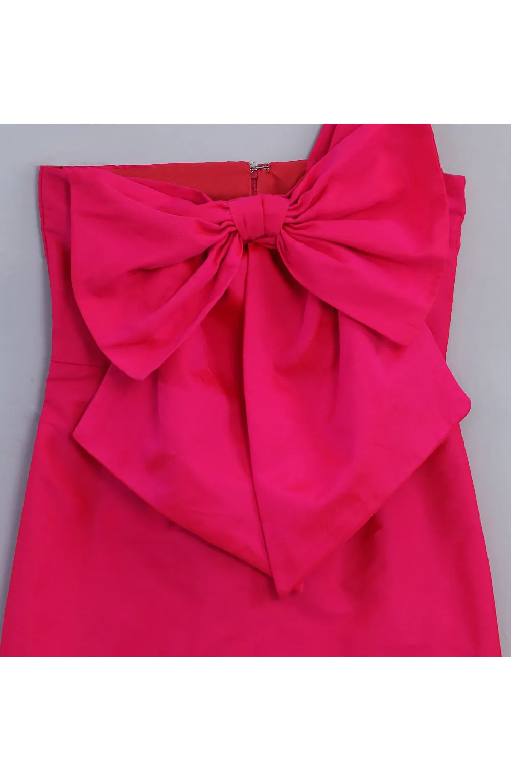 Pink Big Bow One Shoulder Taffeta Silk Dress