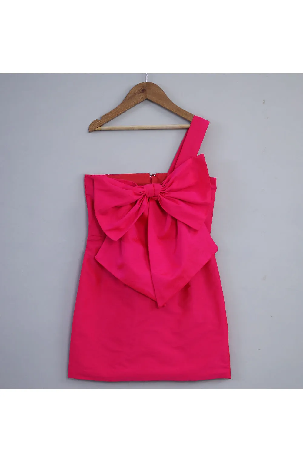 Pink Big Bow One Shoulder Taffeta Silk Dress