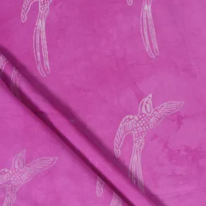 Pink Bird Wooden Block Printed Pure Cotton Fabric