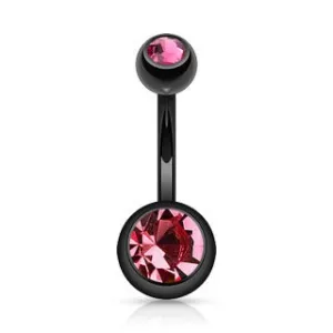 Pink Black Titanium Double Gem Belly Ring