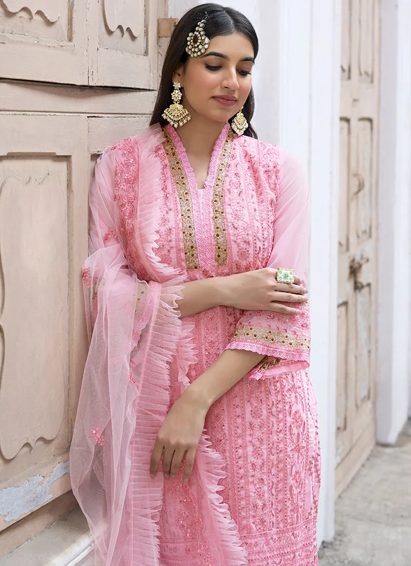 Pink Bloom Sequence Embroidery Pakistani Pant Style Suit