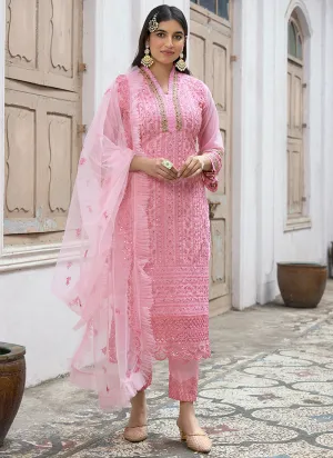 Pink Bloom Sequence Embroidery Pakistani Pant Style Suit