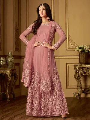 Pink Blush Straight Cut Embroidered Anarkali Suit