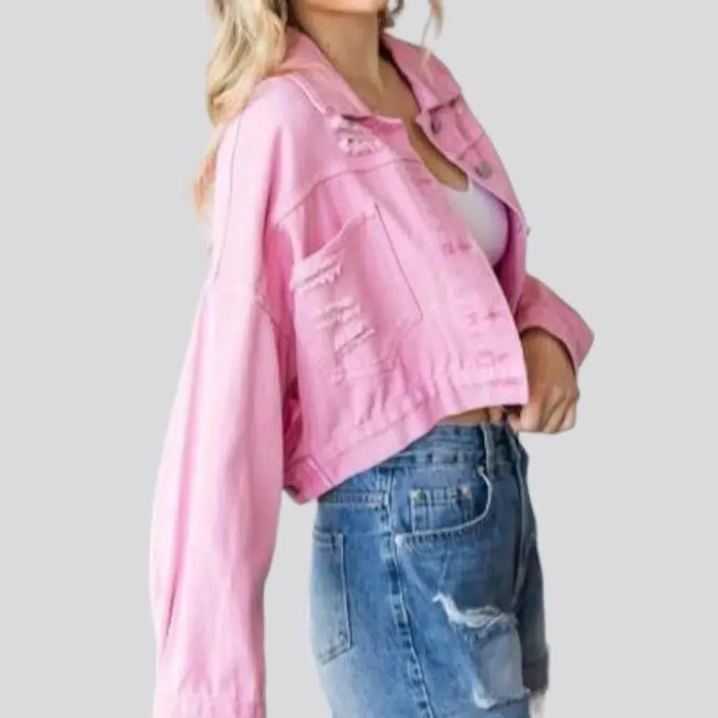 Pink boho women's jean jacket