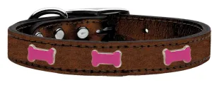 Pink Bone Widget Genuine Metallic Leather Dog Collar Bronze 22