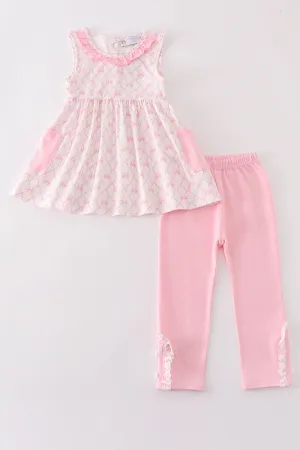 Pink bow embroidery girl set