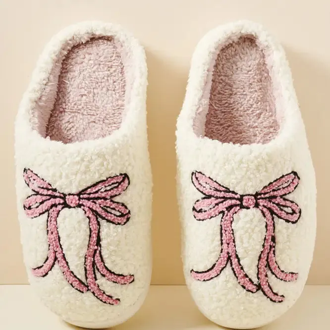 Pink Bow Soft Sherpa Slippers