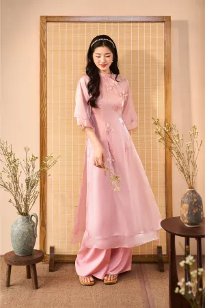 Pink Butterfly Modern Ao Dai (with pants)