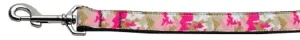 Pink Camo Nylon Dog Leash 3-8 Inch Wide 4ft Long