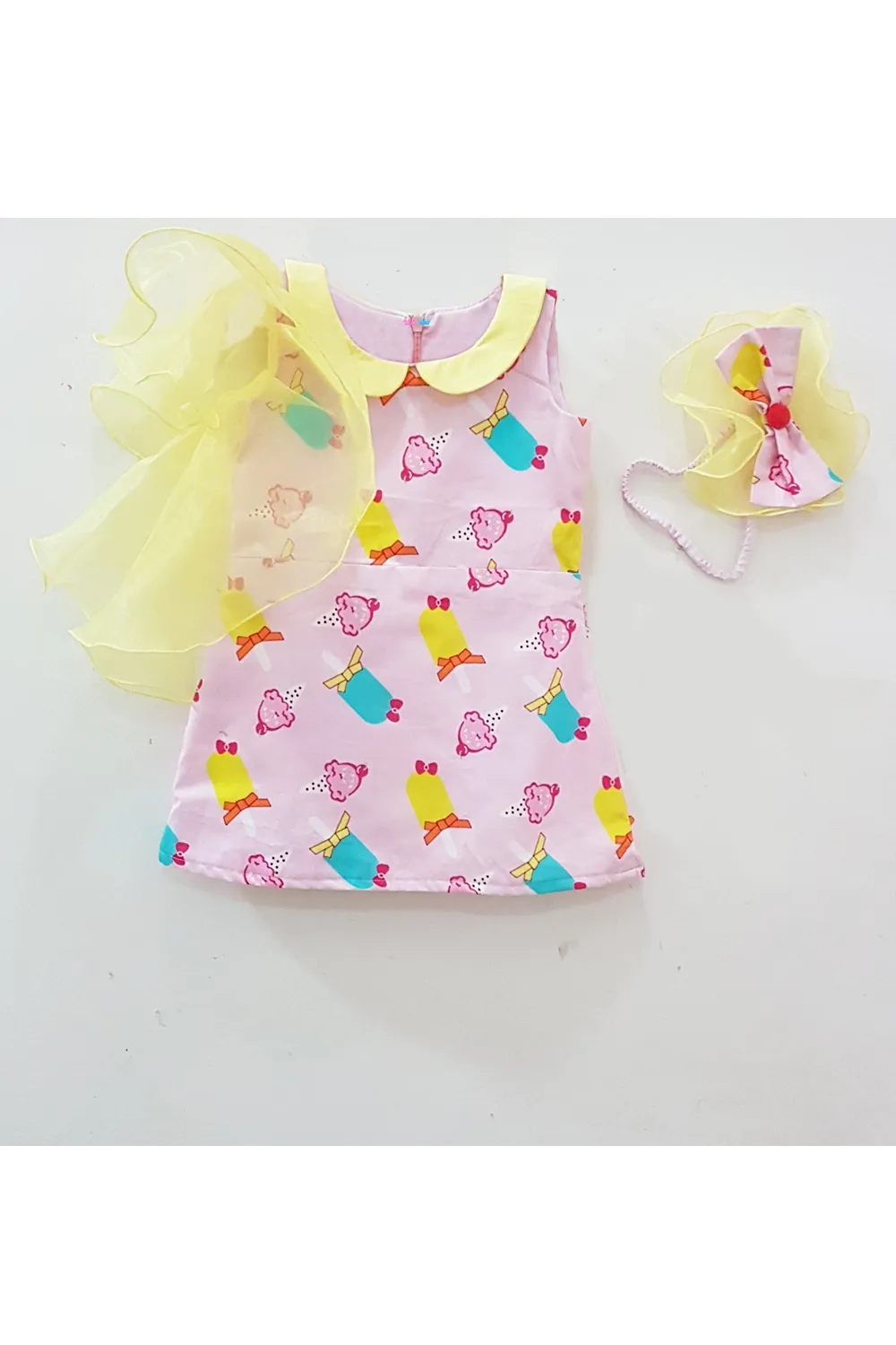 Pink candy print frock with hairband