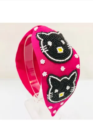 Pink Cat Motif Pure Crepe Hairband