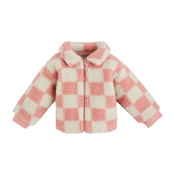 PINK CHECK SHERPA TODDLER JACKET BY MUD PIE