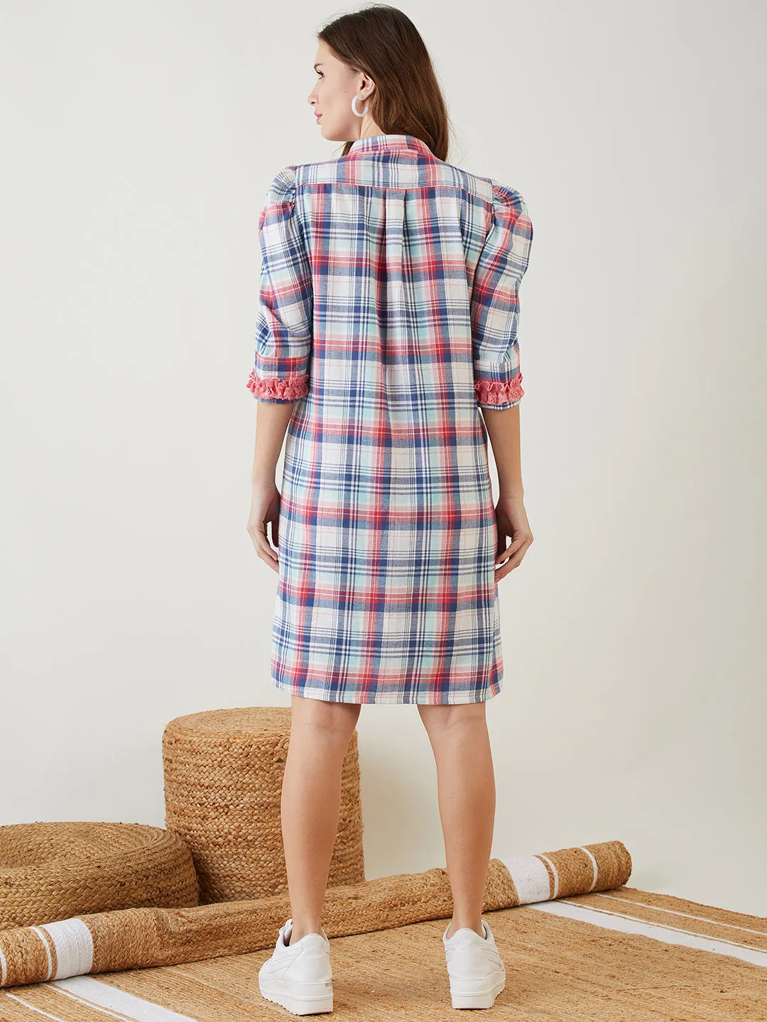 Pink Checked Ruffled Nursing Dress