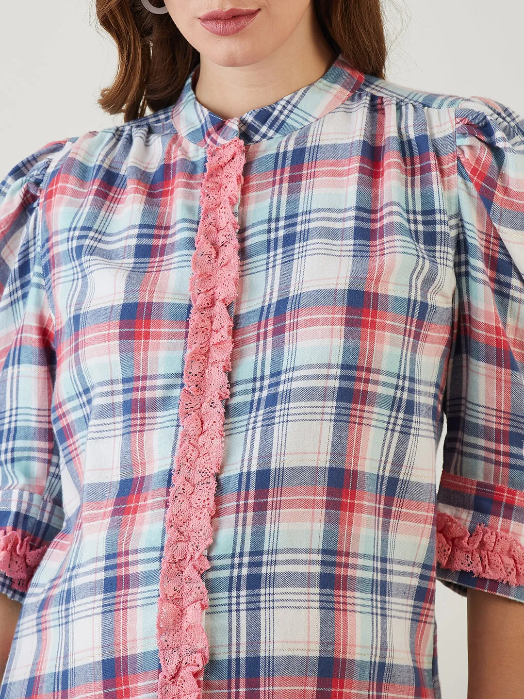 Pink Checked Ruffled Nursing Dress