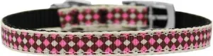 Pink Checkers Nylon Dog Collar with classic buckle 3-8" Size 10