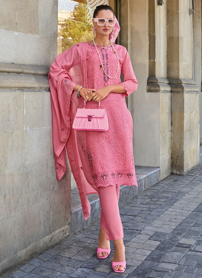 Pink Chikankari Embroidered Pant Style Salwar Suit