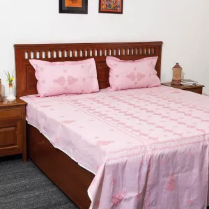 Pink - Chikankari Hand Embroidered Cotton Double Bedcover with Pillow Covers (102 x 84 in)