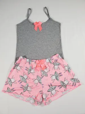 Pink Classic Women's pajamas shorts ballerina theme gray blouse