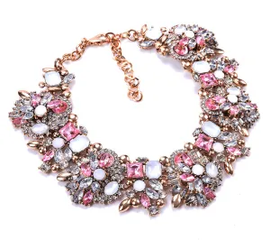 Pink Clear Crystal/Rhinestone Statement Bib Necklace