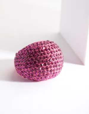 Pink Coated Metal Pave Diamante Dome Ring