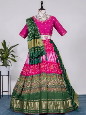 Pink Color Bandhej Digital Print Pure Gaji Silk Chaniya Choli