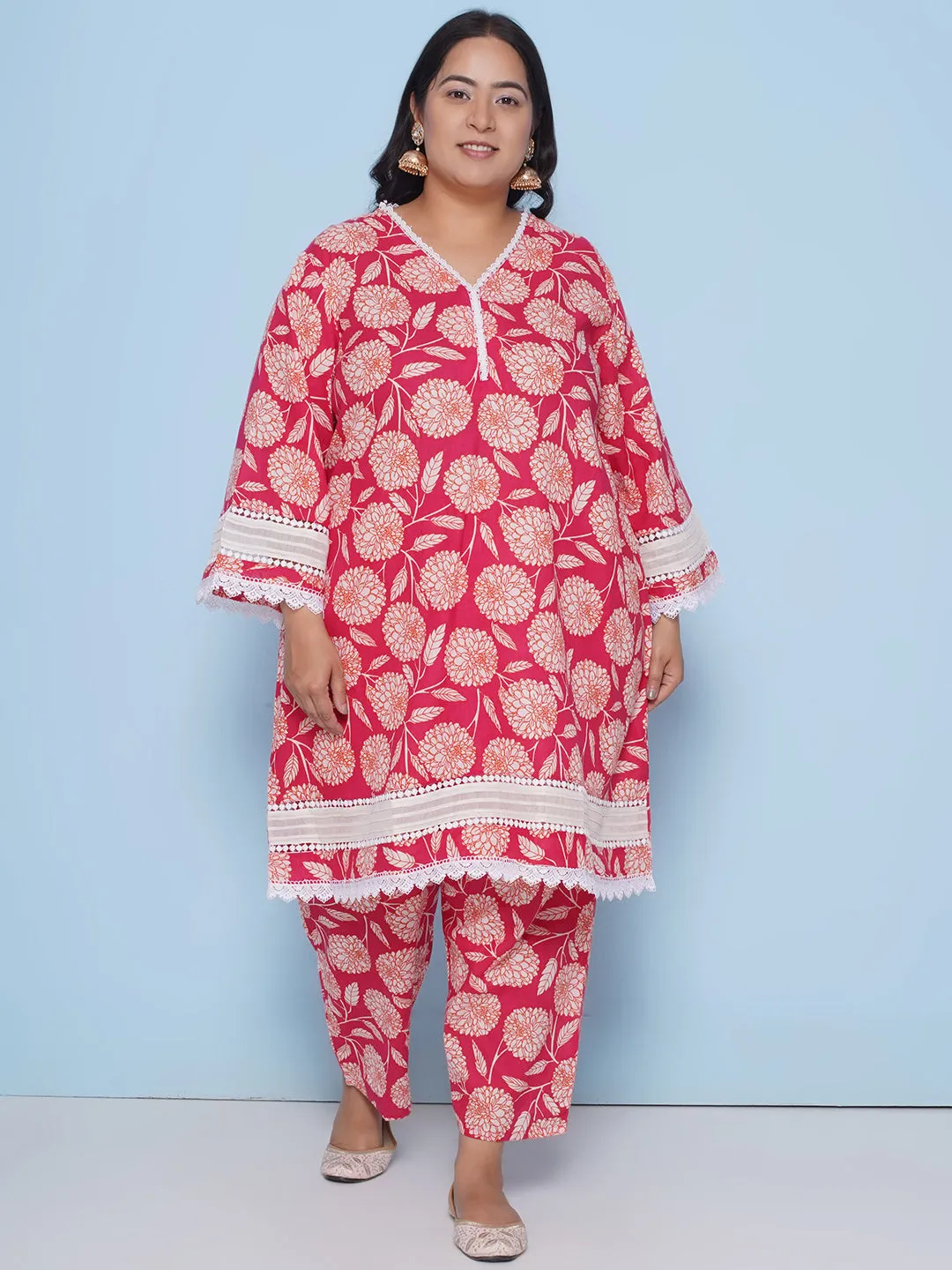 Pink Color Floral Printed kurta with Pant